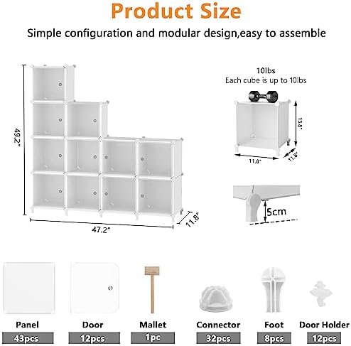 AWTATOS 12 Cube Storage Organizer, Closet Storage Shelves with Doors, White - Image 3