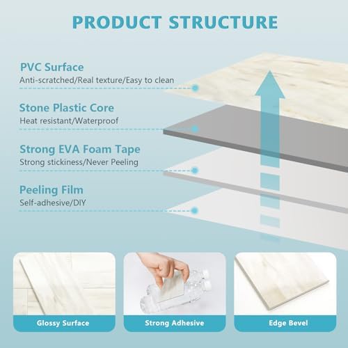 Vamos Tile 4-Piece Glossy Wooden Marble Grain Peel & Stick Backsplash Tile - Image 3