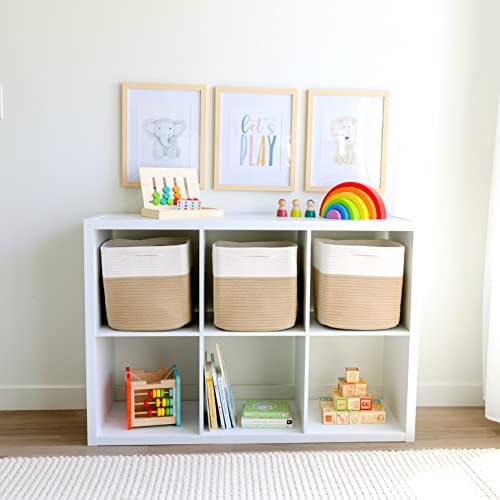 NaturalCozy Storage Cubes 11 Inch Cotton Rope Woven Baskets for Organizing, 3-Pack | Cube Storage Bin | Square Storage Baskets for Shelves Organizer, Classroom, Kids Toy Bins, Closet, Baby Nursery - Image 3