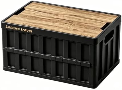 3 Pack 50L Mix Color Random Collapsible Storage Crate with Wooden Lid, Stackable Foldable Bin with Handles - Image 2