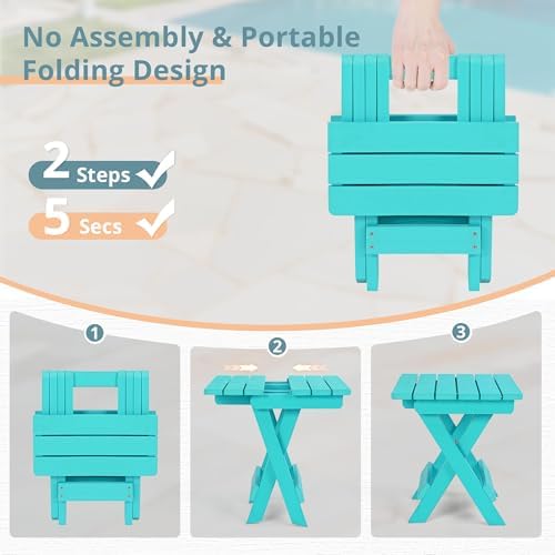 LUE BONA Small Outdoor Folding Side Table, HDPS Outside End Table for Patio, Porch, Deck, Pool, 14 Inch Height, Aruba Blue (Pack of 2) - Image 5