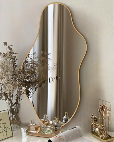 Irregular Wall Mirror 20"X 36" Asymmetrical Gold Bathroom Mirror Abstract Decorative Wall Hanging Mirror for Bedroom, Living Room, Bathroom, Entryway, Hallway - Image 2