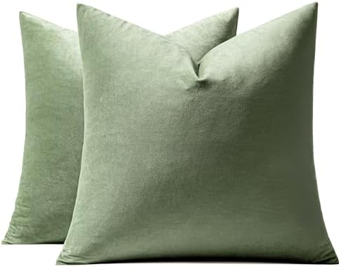 MIULEE Velvet Throw Pillow Covers 16x16 Inch Pack of 2 Sage Green - Image 7