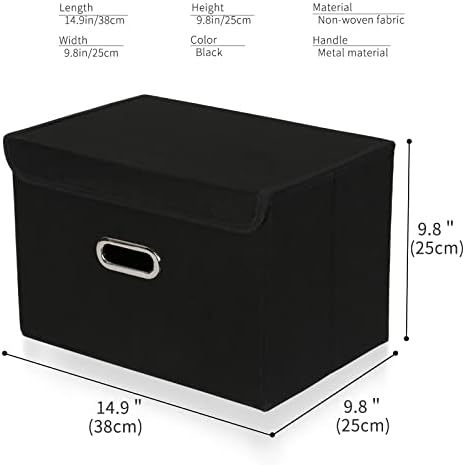 Fabric Foldable Collapsible Storage Cube Bin Organizer Basket with Lid, Handles, Removable Divider for Home, Closet (Black, 3Pcs) - Image 2