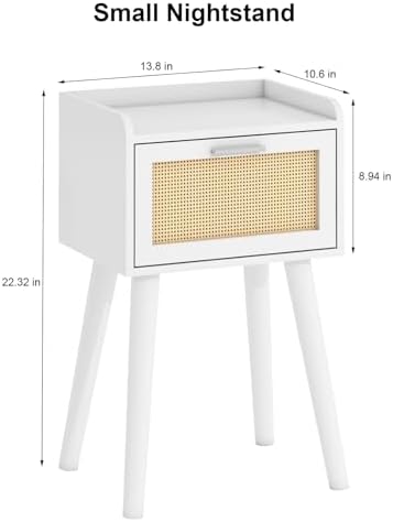 LAATOOREE Nightstand Set of 2, Small White Bed Side Table with Rattan Door - Image 3