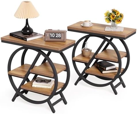 LITTLE TREE End Table, Set of 2 Narrow Side Table with 4-Tier Large Storage Space, Modern Bedside Table for Living Room, Home Office, Bedroom, Natural by LITTLETREE