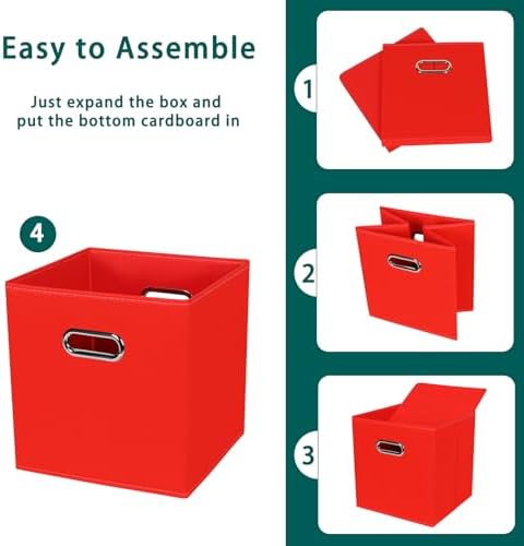 Black Foldable Storage Cubes Bins, Fabric Storage Box Cubes Organizer Baskets with Dual Handles for Home Organizer,Set of 3,(Red) - Image 6