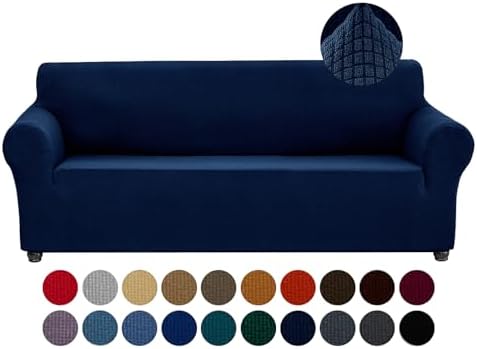 Joccun Stretch Couch Cover Slipcovers, 1-Piece Sofa Covers for 3 Cushion Couch Spandex Jacquard Washable Furniture Protector Cover for Living Room,Kids,Pets(Sofa,Navy) by Joccun