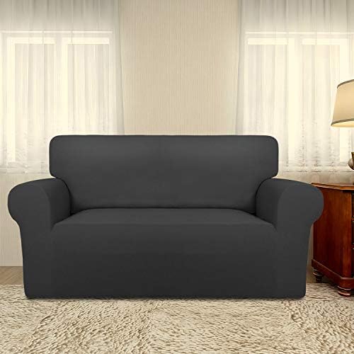 PureFit Stretch Loveseat Covers Fleece Couch Covers for Sofa Dark Gray - Image 2
