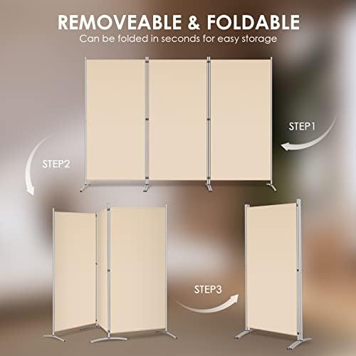 RANTILA 3 Panel Room Divider, 6 Ft Tall Folding Privacy Screen Freestanding Room Partition Wall Dividers, 102''W x 20''D x 71''H, Beige - Image 5