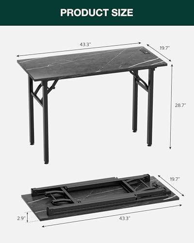 Frylr Small Folding Computer Desk – 43.3 Inch Portable Table for Craft and Study, Lightweight Desk for Small Spaces, Foldable Laptop Table Built-in AC/USB Outlets for Convenience, Marble Greige - Image 2