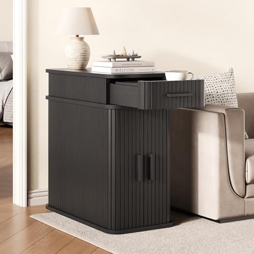 ComfyCorner Side End Table, Skinny Bedside Table, Fluted Nightstand Black - Image 5