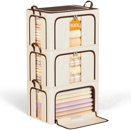 Clothes Storage Bins, 3 Openings, 100L, Brown by LeArex