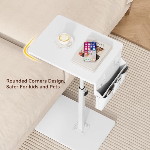 Vagusicc Sofa Armrest Tray Table for Couch - 360° Swivel Height Adjustable Side Table for Small Spaces, Snack Side Table for Bed or Chair, C Shaped End Table Snack Table for Eating Dinner Laptop - Image 3