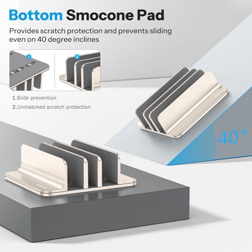 OMOTON 3-Slot Multiple Vertical Laptop Stand, Fits MacBook, Starlight - Image 3