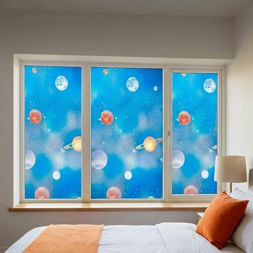 Galaxy Planet Stained Glass Blue Window Film Privacy No Glue 23.6x78.7in - Image 6