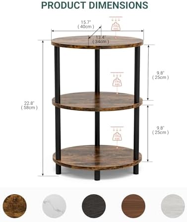 Small Round Side Table - 3-Tier Oval Accent Table for Small Spaces, Rustic Wood and Metal Couch End Table, Nightstand for Bedroom or End Table Living Room, Set of 2, Rustic Brown - Image 2