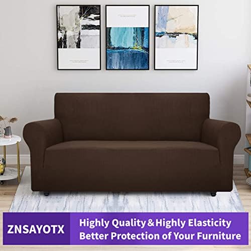 ZNSAYOTX Super Stretch Couch Cover (72"-92") Universal Sofa Covers with Elastic Bottom, Dog Cat Pets Friendly Washable Furniture Protector Fitted Sofa Slipcovers Stay in Place (Coffee, Sofa) - Image 5