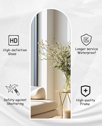 Rowjut Floor Mirror Arched Full Length Mirrors, 64"x21" Floor Length & Standing Hanging or Leaning & Large Full Body Mirror Wall Mirror for Bedroom, Living Room, Aluminum Frame,White - Image 6