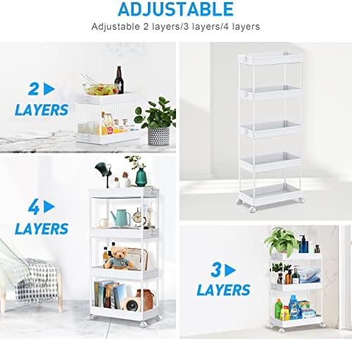 SPACEKEEPER 5 Tier Storage Rolling Cart, Bathroom Cart with Wheels, White - Image 3