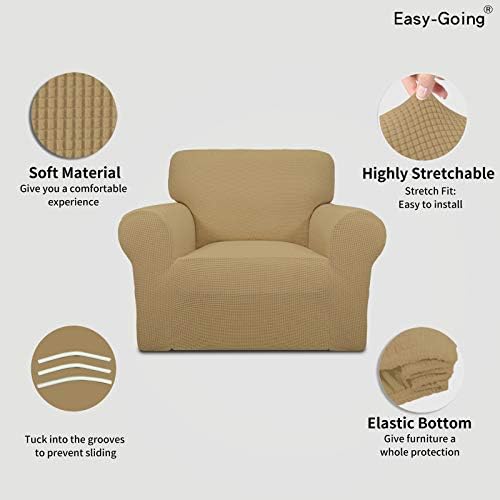 Easy-Going Stretch Chair Slipcover with Arm Washable Golden - Image 3