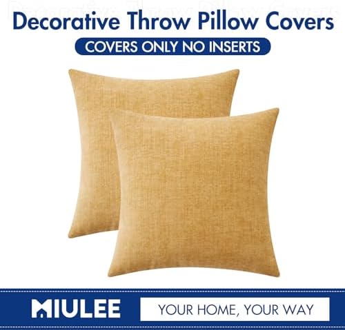 MIULEE Soft Chenille Throw Pillow Covers Gold 16x16 Inch Pack of 2 - Image 6