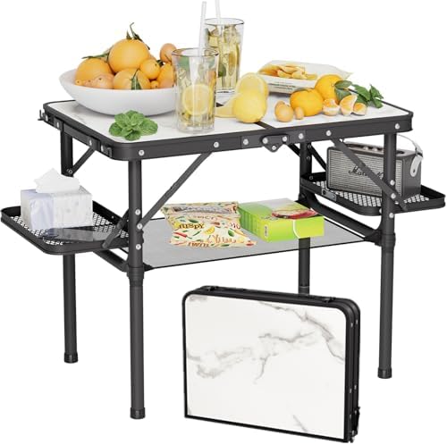 Titanker Small Camping Table Foldable 2ft, Folding Picnic Table with Side Racks & Net, Folding Camp Table Portable Beach Table, Car Camping Essentials, Sturdy Light Aluminum, Gift for Father Husband by Titanker
