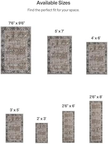 ReaLife Machine Washable Area Rug - Living Room Bedroom Bathroom Kitchen Entryway Office - Padded Low Pile Stain Resistant Premium - Boho Farmhouse Vintage - BEV - Beige Tan Brown 7'6" x 9'6" - Image 2