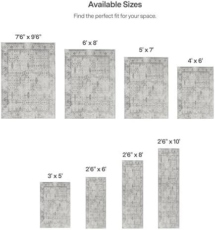 ReaLife Rugs Machine Washable Area Rug - Living Room Bedroom Bathroom Kitchen Entryway Office - Padded Low Pile Stain Resistant Premium - Boho Farmhouse Vintage - Noor - Ivory Grey 4' x 6' - Image 2