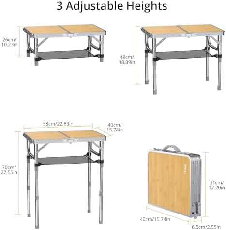 Anbte 2ft Camping Folding Table, 3 Adjustable Heights High 27.5", 24" x 16" - Image 3