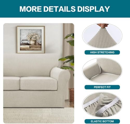 Turquoize 4 Piece Sofa Covers for 3 Cushion Couch Sofa Slipcover Soft Couch Cover for Dogs Washable Furniture Cover with 3 Individual Large Cushion Covers Feature Fabric (Large Sofa, Island Fossi) - Image 4