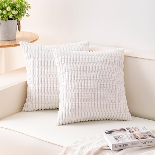 Aegero Pack of 2 Corduroy Decorative Throw Pillow Covers 16x16 Inch,White by Unknown
