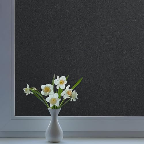 DOWELL Blackout Window Film, 100% Light Sun Blocking Static Cling Frosted Privacy Film for Glass, Heat Control Removable Window Tint, Room Darkening Cover for Day Sleep, Black, 35.4" x 118.1" by DOWELL