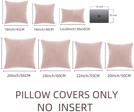 Fancy Homi 2 Packs Blush Pink Samll Decorative Throw Pillow Covers 12x12 Inch with for Couch Bed Sofa, Rustic Farmhouse Boho Home Decor, Soft Corss Patchwork Corduroy Square Cushion Case 30x30 cm - Image 6