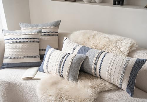 Cethom Boho Lumbar Pillow Covers 14x36 Inch Long, Navy Blue Textured Decorative Couch Pillow Cases for Farmhouse Home Decor, Accent Cushion Cover for Sofa, Bed, Living Room, Bedroom, Pack of 1 - Image 2