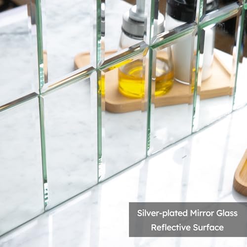 Diflart Peel and Stick Mirror Subway Tiles, Silver, 3x6 Inch, Beveled Mirror Backsplash for Kitchen Bar Bathroom Wall Tile (5 Sq.ft, 40 Pcs) - Image 3