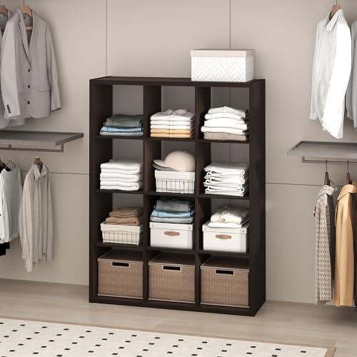 Furinno Cubic Extra Thick 12-Cube Closet Organizers and Storage, Dark Oak by Furinno-FitsYourSpaceFitsYourBudget