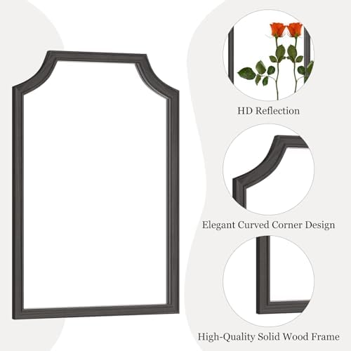 WallBeyond Scalloped Wood Mirror for Small Bathroom Vanity 20x30 Inch Rectangle Wall Mirror Decor for Hallway Bedroom Living Room Home (Black) - Image 5