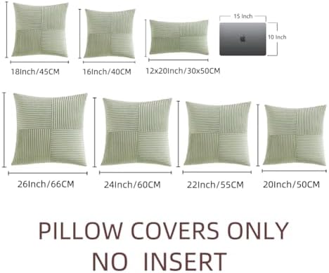 Fancy Homi 2 Packs Sage Green Euro Decorative Throw Pillow Covers 26x26 Inch for Bedroom Couch Bed, Farmhouse Boho Home Decor, Soft Corss Corduroy Patchwork Textured Square Cushion Case 66x66 cm - Image 7