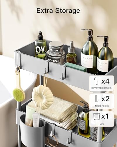 Pipishell 3 Tier Slim Storage Cart with Wheels, Bathroom Storage Cart, Gray - Image 5