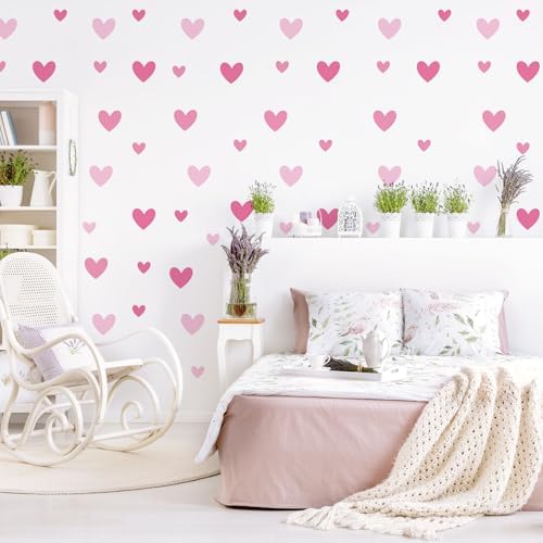 AOWDIAO 170 Pcs Heart Wall Decals - Peel and Stick Pink Decor for Girl Bedroom, Nursery, Playroom Decoration - Image 6