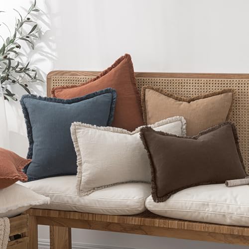 MIULEE Boho Linen Fringe Decorative Fall Pillow Covers Reddish Brown 20x20 - Image 7