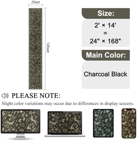 DUKINO 2x14 Hallway Runner Rug, Non Slip Animal Washable Rug Charcoal Black - Image 2