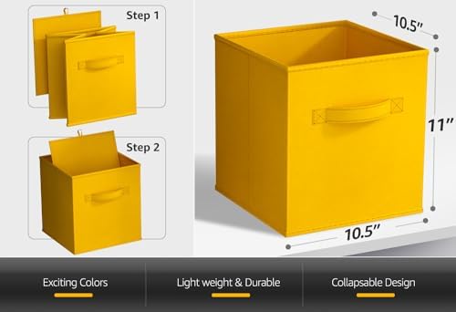 Sorbus Fabric Storage Cubes, 6-Pack Foldable Bins (11 Inch, Dark Yellow) - Image 3