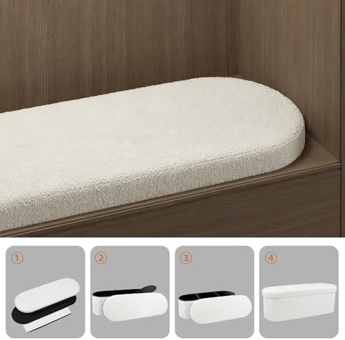 GLAXYFUR Oval Ottoman with Storage for Living Room, Sherpa Bench, Beige - Image 6