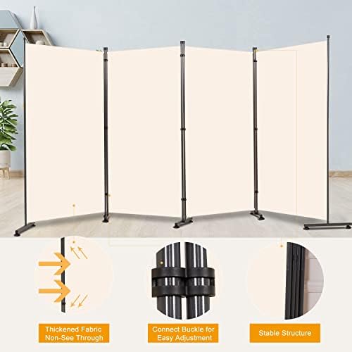 Room Divider 4 Panel Folding Privacy Screen, Round Pad Design Wall Divider - Image 4