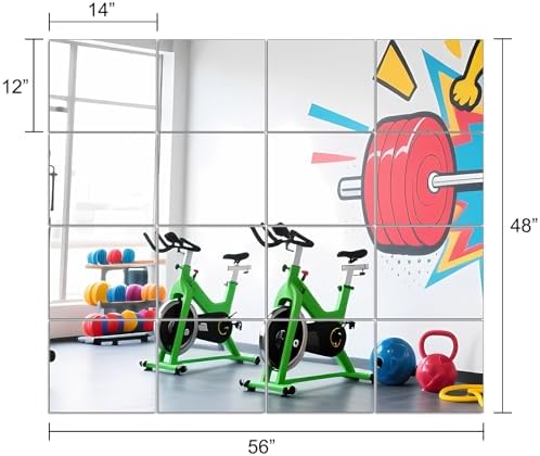 Ruomeng Home Gym Mirrors 14" x 12" x 16Pcs Wall Mounted Mirror Glass Frameless Full Length Mirror Tiles for Home Gym, Bedroom, Door & Bathroom - Image 3