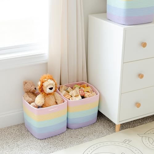 NaturalCozy Storage Cubes 11 Inch Cotton Rope Woven Baskets for Organizing, 3-Pack | Cube Storage Bin | Square Storage Baskets for Shelves Organizer, Classroom, Kids Toy Bins, Closet, Baby Nursery - Image 5