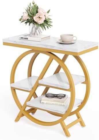 Little Tree End Table, 4-Tier Narrow Faux Marble Side Table by LITTLETREE