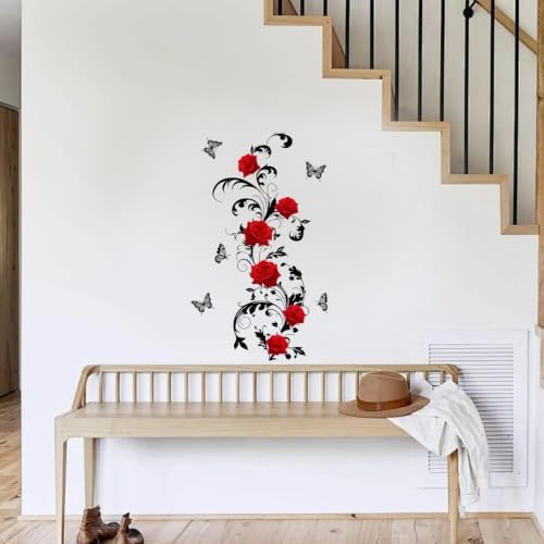 Red Rose Gothic Wall Decals Peel and Stick, Floral Rose Wall Stickers, Removable Vinyl Dark Botanical Wall Decor, Romantic Gothic Wall Art for Bedroom Living Room Office Halloween Home Decorations - Image 7